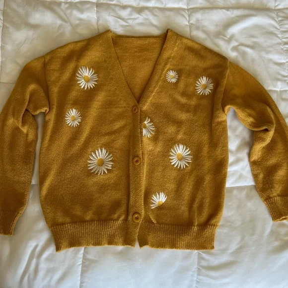 Mustard Cardigan with Daisy Embroidery - Picture 2 of 5